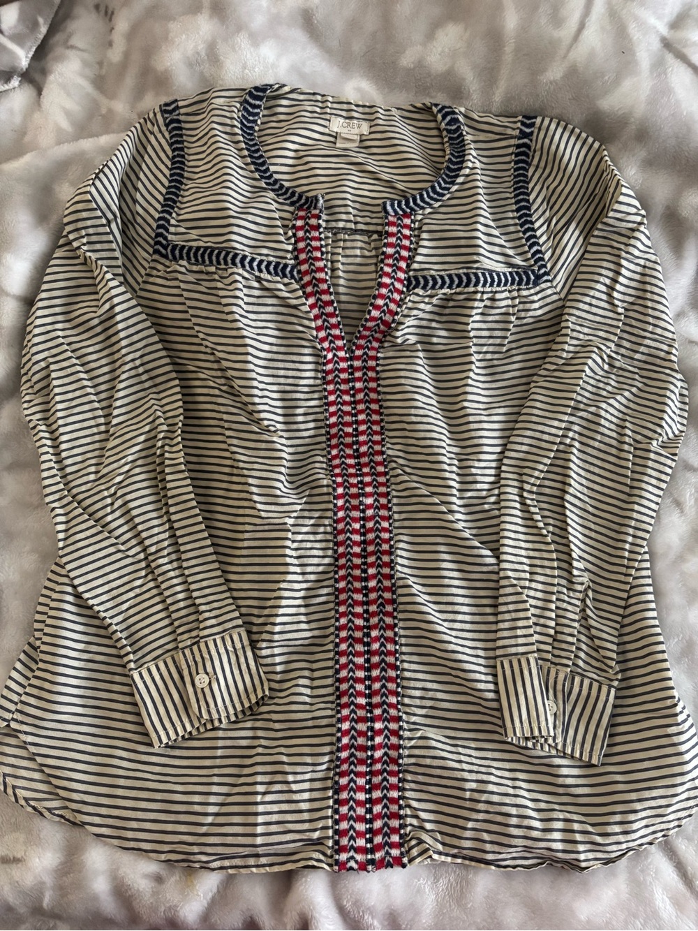 J. Crew Embroidered Striped Cotton Long Sleeve Blouse, Women’s XS